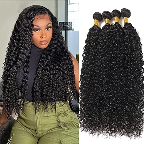 Borchan 4 bundles human hair 24 26 28 30 Inch Brazilian Water Wave Human Hair 4 Bundles Curly Wave Bundles Wet and Wavy Human Hair Water Wave Bundles Unprocessed Virgin Human Hair Extensions