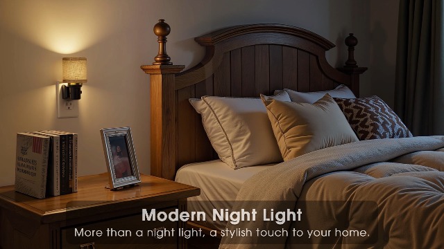 Image of L LOHAS LED Night Lights Plug into Wall, 2 Pack Linen Fabric Cylinder Decor Night Light, Dusk to Dawn Sensor Vintage Nightlight, 0-100LM Dimmable, for Bedroom Living Room Hallway