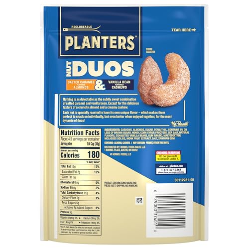 Image of PLANTERS Nut Duos Salted Caramel Almond & Vanilla Bean Cashew, 5 oz Bag (Pack of 2)