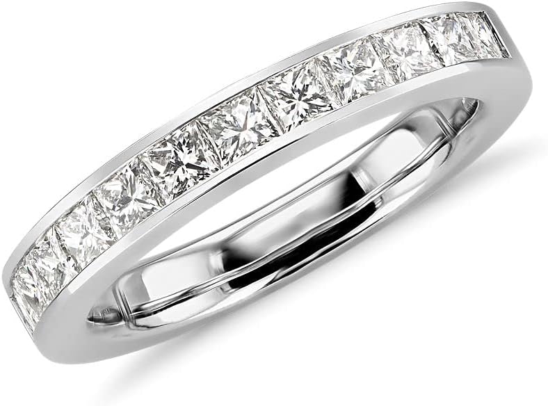Blocaci Princess Cut Wedding Band for Women 0.25 Carat(ctw) Moissanite Stackable Rings Eternity Bands Platinum Plated Silver 10K 14K 18K Gold with Text Engraving