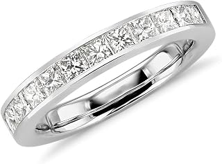 Princess Cut Wedding Band for Women 0.25 Carat(ctw) Moissanite Stackable Rings Eternity Bands Platinum Plated Silver 10K 14K 18K Gold with Text Engraving