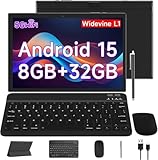 Android 15 Tablet 10 Inch, 2 in 1 Tablets with Keyboard/ Mouse/ Case/ Stylus, 8GB RAM+32GB ROM/1TB Expand Tableta, 1.8Ghz Quad-core Processor, 1280*800 HD Touch Screen, 8MP Camera, 5G WIFI 6 Tablet