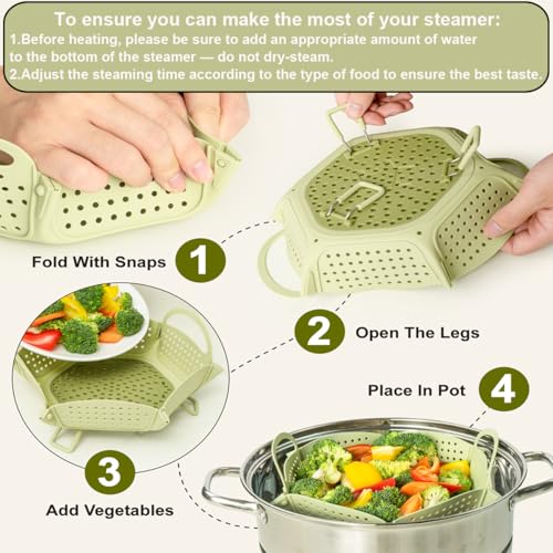 Large Collapsible Silicone Steamer Basket, Folding Silicone Vegetable Steamer Basket With Handles, BPA Free, Expandable for Pot, Non Slip Feet, Compact Storage, Dishwasher Safe by CUISITOOL - Image 5