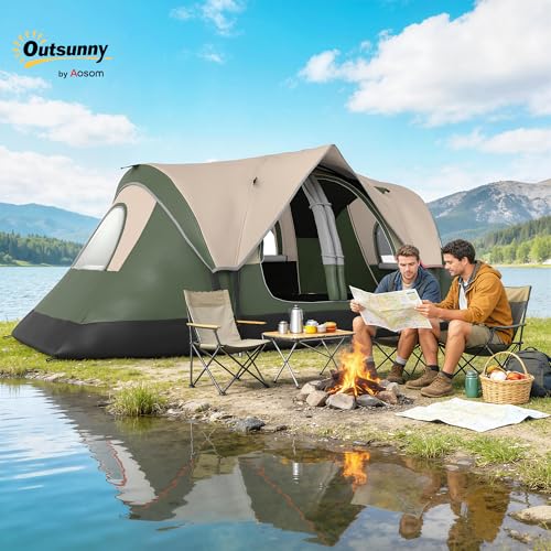 Outsunny 2 Bedroom Camping Tent for 6-8 Person, Large Family Tent with 2000mm Waterproof Rainfly and Screen Panels, Portable with Bag, for Fishing Hiking Festival image 6