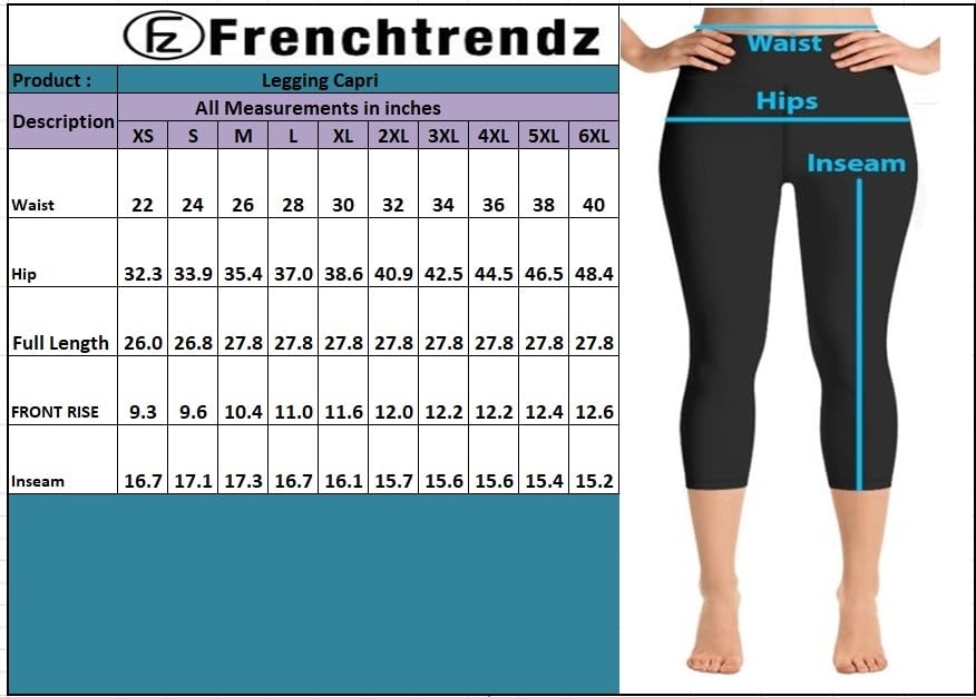 Image of Frenchtrendz Women's Cotton Spandex Stretchable Mid Rise Slim Fit Legging Capris (XS-4XL)