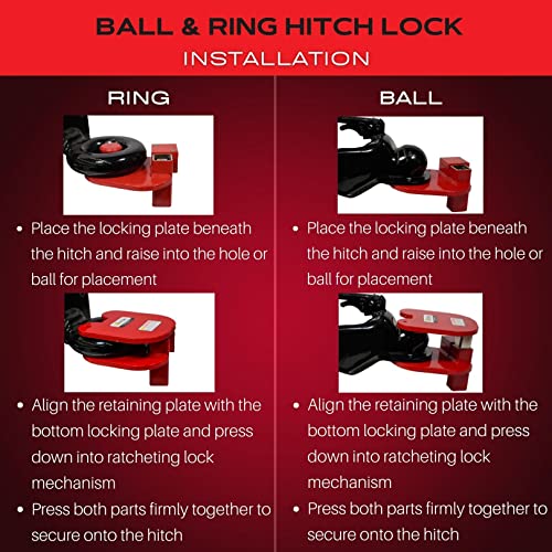 Equipment Lock Brhl - Steel Ball And Ring Hitch Lock - Durable, Secure Trailer Hitch Lock - Trailer Accessories - Electro-Plated And Powder Coated Finish - Red #TOP5