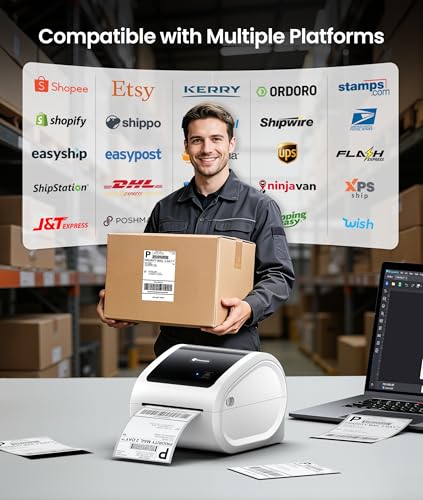 Image of Phomemo D530 Pro 4x6 Shipping Label Printer 300 DPI with 500 Labels, Bluetooth for Mobile, Ethernet USB & Bluetooth for Computer, Thermal Printer with Built-in Paper Bin, for Small Business USPS UPS