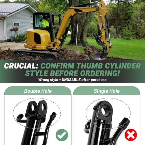 Image of Mini Excavator Thumb Cylinder, Hydraulic Cylinder 25mm /0.98in, Compatible with Mini Excavator Attachment Below 3 Tons - Replace Small Digger Three Holes Hydraulic Thumb Clip Only