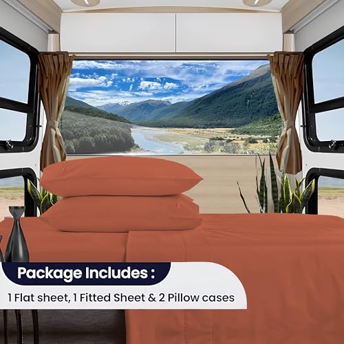 Image of SGI bedding RV King Bed Sheets Set - Premium 600 TC Egyptian Cotton, Crisp Cooling Sateen Weave, Extra Soft Hotel Collection, Fits Mattresses Up to 16 Inch Deep, Breathable Long Lasting - Terracotta