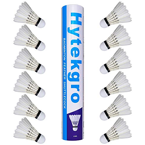 Hytekgro Badminton Birdie 12-Pack, Professional Badminton Shuttlecocks Feather Ball with Great Durability Stability and Balance for All Ages and Players.