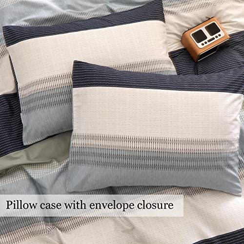 DREAMINGO Stripes Geometric Duvet Cover Full Cotton Aesthetic Bedding Set Boys Men Reversible Geometric Comforter Cover Set with 2 Pillowcases Modern Preppy Style Blue Grey Duvet Cover Set by DREAMINGO - Used condition - Image 5