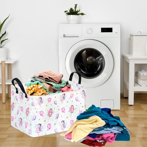 Image of Rectangle Faery Print Storage Basket Laundry Clothes Basket Laundry Hamper with Handles, Storage Box and Bins Gift Basket.