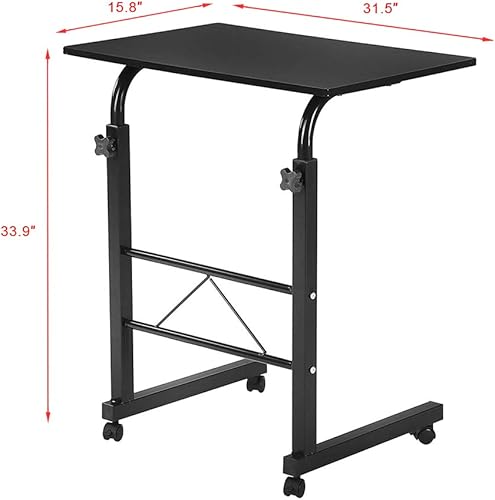 Miniatura 3 de Mesa auxiliar vintage en forma de C con ruedas, mesa de sofá para laptop, tableta, café, aperitivos (31.5 in, estilo 2, negro)