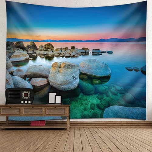 Tapisserie paysage roches et plage 240x260cm pour grand mur salon