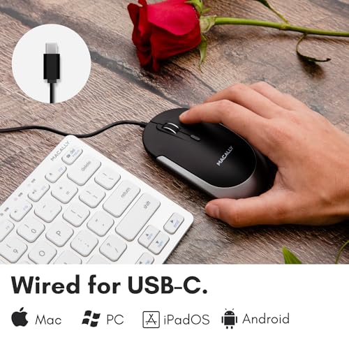 Macally USB Type C Mouse - Slim & Compact Design - USB C Mouse for MacBook Pro iMac PC etc. - Simple 3 Button & Scroll Wheel Layout with DPI Switch - Comfortable Plug & Play Apple Wired Mouse USBC