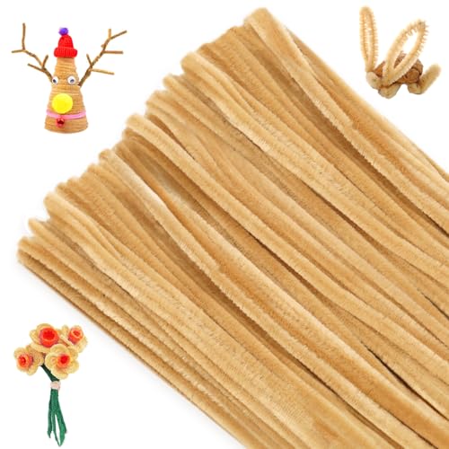 G2PLUS 100PCS Marrone Chiaro Scovolini Ciniglia Steli in Ciniglia Pipa