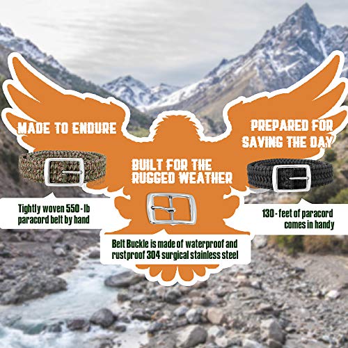 STEEL HAWK Hand-woven Outdoor Survival EDC 550 Paracord Belt W/Solid Stainless-Steel Buckle – Black/Green3