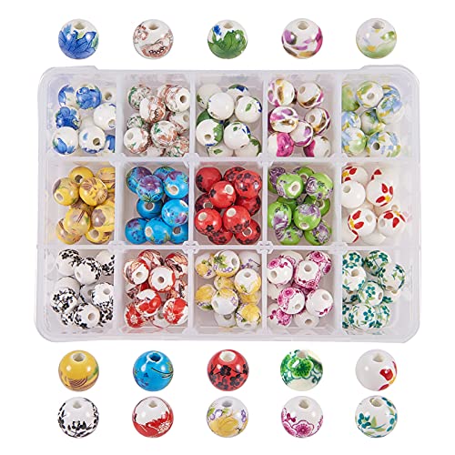 Ph Pandahall 150Pc Porcelain Beads 15 Styles Flower Round Beads 10Mm Handmade Ceramic Beads Diy Chinese Spacer Beads Handmade Jewelry Making Bracelets Necklace Traditional Chinese Style #TOP10