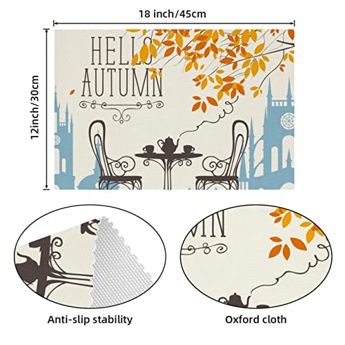 Sets de table automne x6 pour table basse, napperons antidérapants 30x45 cm