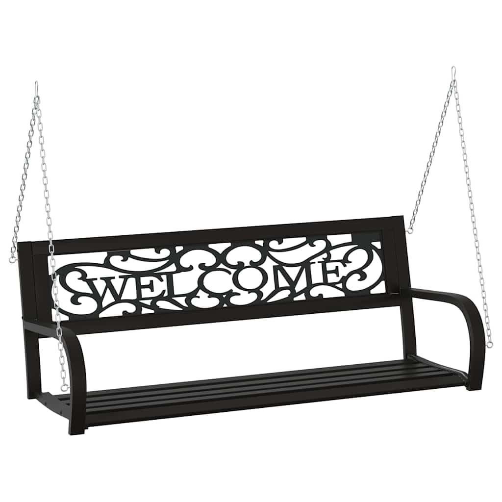 Balancín Jardín 125 cm Acero Plástico Negro | Colgante con reposabrazos, cadenas incluidas, respaldo de bienvenida, uso al aire libre