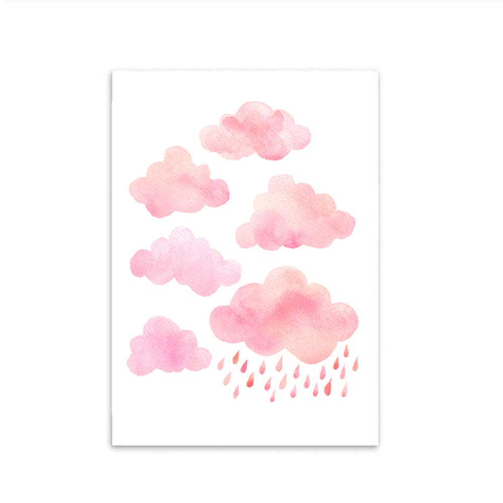 Imprimir Lienzo Pintura Marco de la habitación del bebé Decorativo Rosa de Dibujos Animados Nube y Gota de Lluvia Carteles y Arte de la Pared Imagen 50x70cm (19.7 "x27.6) x3 con Marco