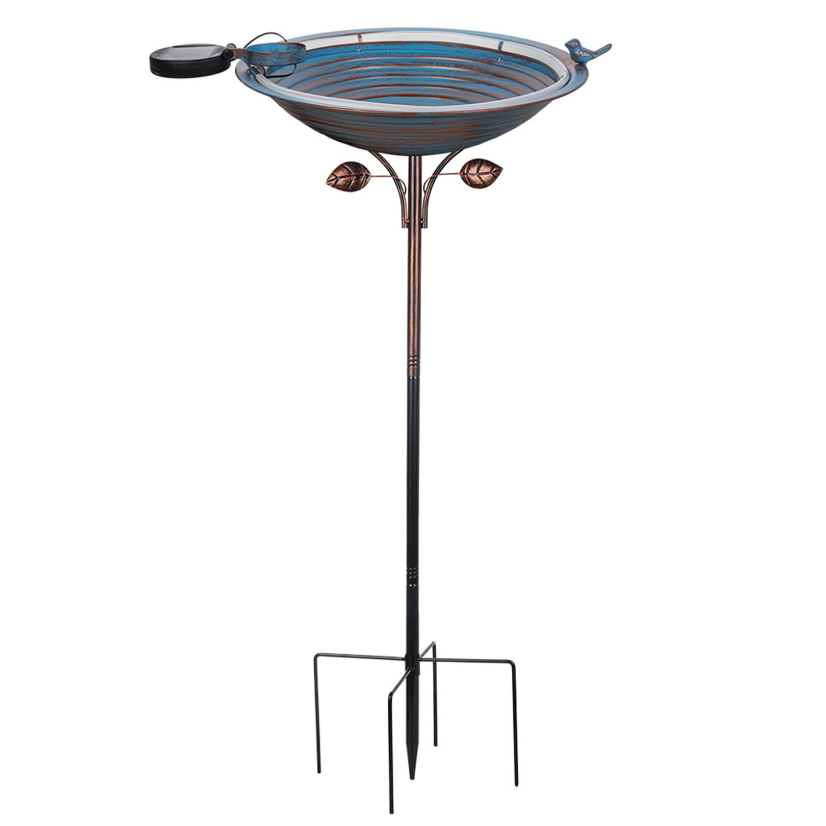 Abbeveratoio per uccelli ad energia solare, fontana per uccelli da 38,1 cm, con luci a LED, vasca per uccelli da giardino con fontana per esterni
