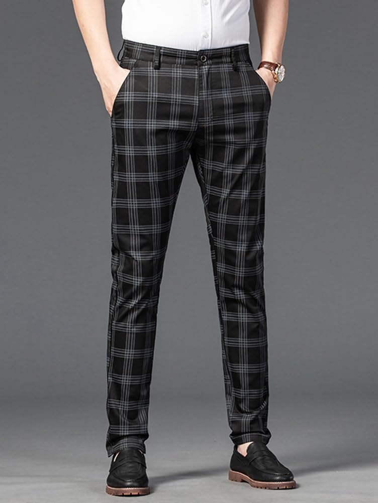 Pantalon de Costume Homme Pantalon à Carreaux de Travail Élastique Pantalon Chino Pantalon de Jogging Décontracté Pantalon Business Élégant Coupe Ajustée Classique Chino Pantalon