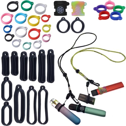 30pcs Anti-Slip Chain Vape Lanyard Vape Necklace with Silicone Ring can Carry Various Vape and Electronic Cigarette and Pen Battery kit Devices on The Go