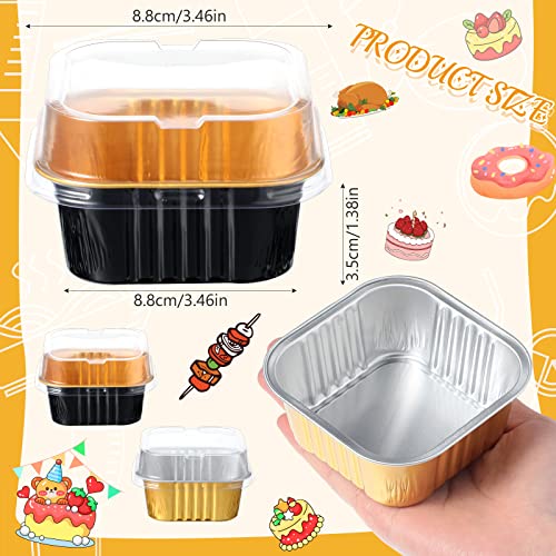 120 Sets Mini Loaf Pans With Lids 150 Ml 5 Oz Aluminum Foil Baking Pans Disposable Ramekins Square Baking Cups Mini Cake Tins Cupcake Holders With Lid For Muffin Brownie Bread (Black Gold, Gold) #TOP1