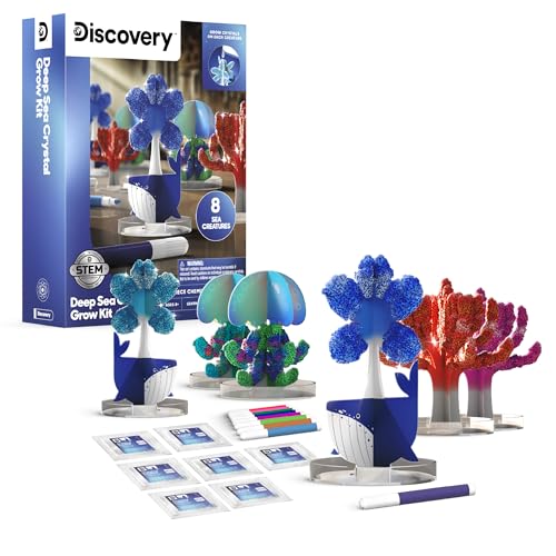 Discovery™ Deep Sea Crystal Grow Kit – 32-Piece STEM Chemistry Lab for Kids| Grow Colorful Crystals on 8 Sea Creatures| Educational Craft Kit with Art Supplies| DIY Science Activity Set Gift| Ages 8+