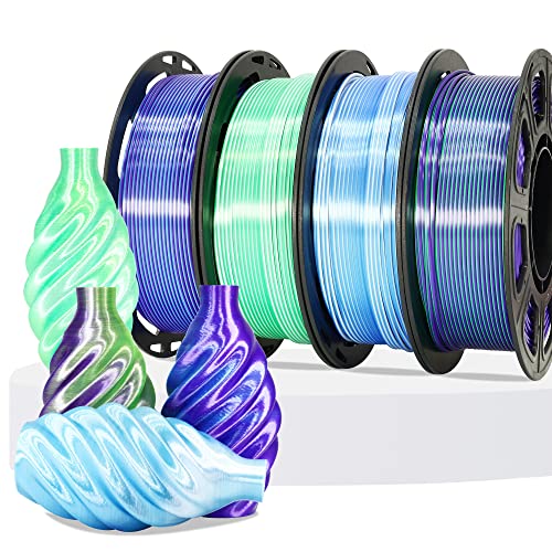 Image of MIKA3D Dual Color Silk PLA 1.75mm 3D Printer Filament Bundle, 4 Spools Pack 2 Color in 1 PLA, Silk Blue Purple, Silk White Green, Silk White Blue, Silk Green Purple, 3D Printing PLA 250g X 4 Spools