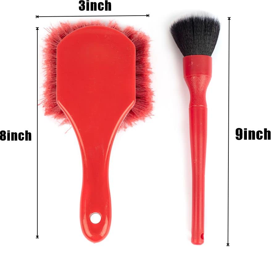 Image of Car Detailing Brush Set(2 Brushes), Car Wash Brush kit for car Cleaning and Detailing (Red)