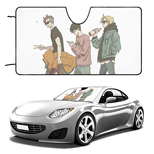カーサンシェード BANANA FISH バナナフィッシュ A英 奥村 英二 サンシェード 車 フロント 車用サンシェード 日焼け対策 折りたたみ UVカット 遮光 断熱 目隠し 吸盤式 取り付け簡単 かわいい おしゃれ 車フロントガラス用 車内用品 (ア