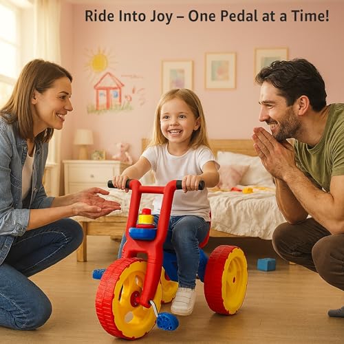 Amazon Brand - Jam & Honey Pacer Tricycle for Kids | Toddler Cycle | Bicycle | Push On Ride On | with Backrest | Easy Grip | Four Wheel | Safe & Fun Activity Toy | Medium | 2 Years+ | Red - Image 4 thumbnail