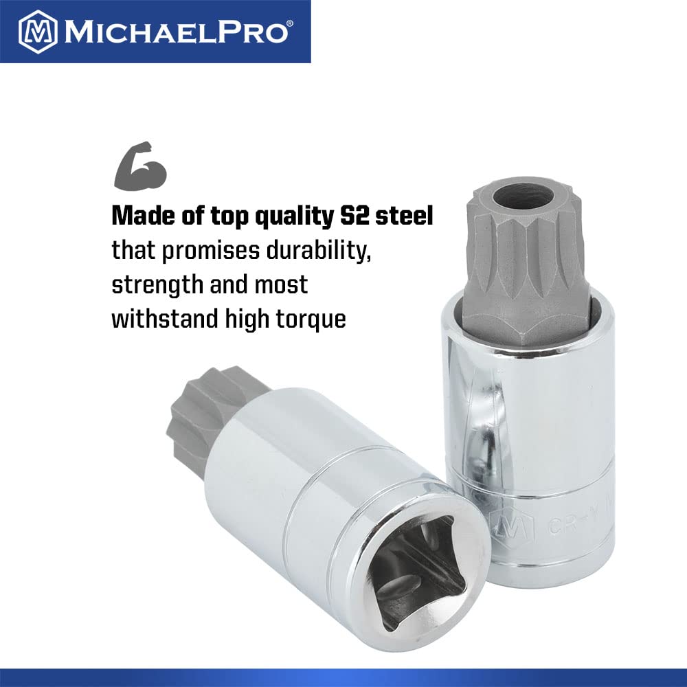 MichaelPro XZN Triple Square Socket Set, 14-Piece 1/4 Inch, 3/8