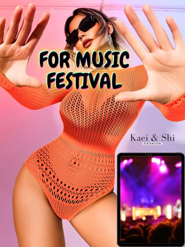 Image of Kaei&Shi Sexy Hollow Rave Outfits, Fishnet Bodysuit Fits US Women Sizes 0-18, Sheer Lace Glow Party Tops Festival Mesh