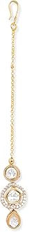 - 22K Gold Plated White Kundan & Cubic Zirconia Studded Delicate Maangtikka Elegant Traditional Jewellery for Women & Girls