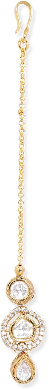 Rubans 22K Gold Plated White Kundan & Cubic Zirconia Studded Delicate Maangtikka Elegant Traditional Jewellery for Women & Girls