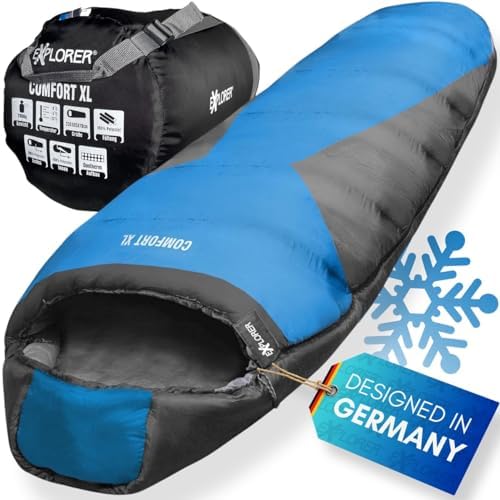Bild 8 - EXPLORER® Comfort XL Schlafsack -23°C -5°C [350GSM] 3-4 Jahreszeiten Winter Mumienschlafsack für Erwachsene[1900g] 230x85x70cm kombinierbar, ideal für Outdoor, Camping, Trekking und Reisen