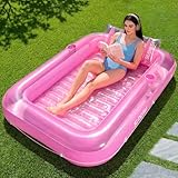 SLOOSH Inflatable Tanning Pool Lounger Float, 70' x 46' Pool Floats Adult with Pillow, 4 in 1 Suntan Tub Raft Floatie,Sunbathing Bed Lounge for Water Blow Up Kids Ball Pit Party Gifts, L-Pink