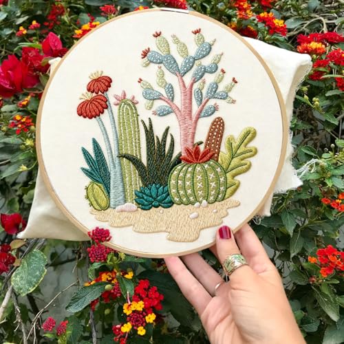 Image of INFUNLY 4pcs Cactus Embroidery Kit Embroidery Starter Kits Cactus Cross Stitch Kits for Adults Stamped Embroidery Set with Patterns Embroidery Kit for Beginners Instruction Included