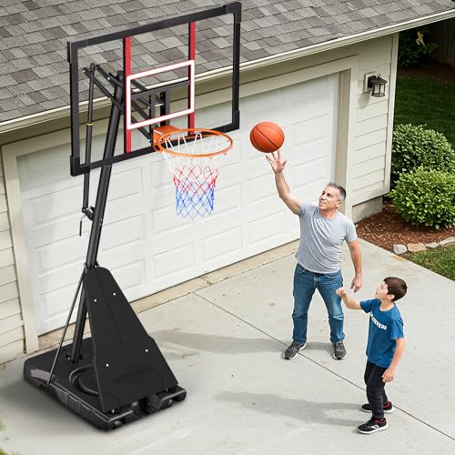 Image of Asbest Adjustable Basketball Hoop Outdoor 10FT with 44 /48 Inch Backboard, Portable Basketball Hoops & Goals Outdoor with Stepless Crank, for Youth Adults Kids