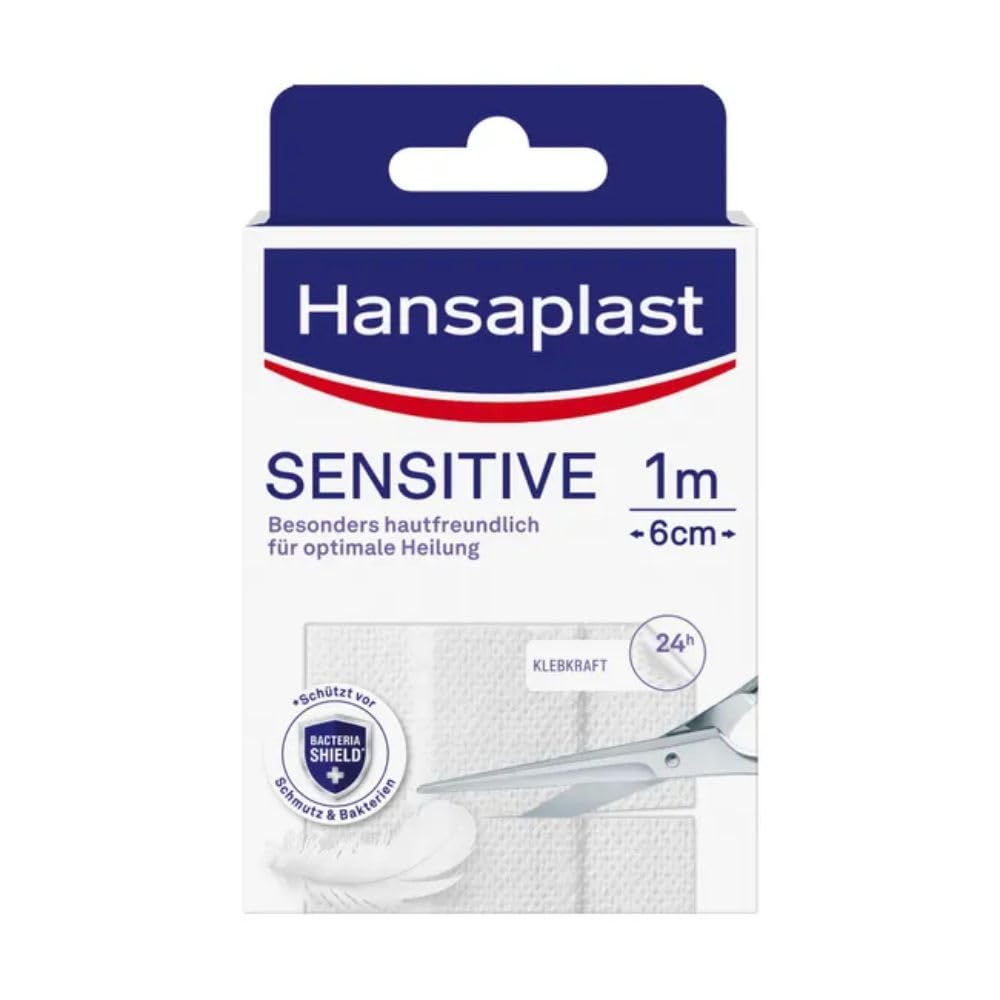 Hansaplast Sensitive Pflaster (1 m x 6 cm), zuschneidbare und hautfreundliche Wundpflaster mit Bacteria Shield & sicherer Klebkraft, schmerzlos zu entfernende Pflaster
