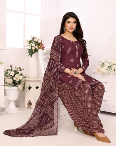 Image of Yashika Women's Crepe Printed Unstitched Dress Material & Unstitched Salwar Suit Material With Dupatta AZ-YS-P4-KUNDAN PURPLE