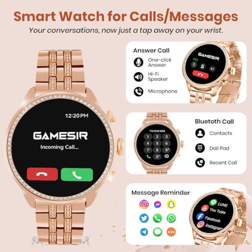 Image of GAMESIR Luxury Round Dial GEN 12 Smart Watch 1.69 inch AMOLED Display with High Resolutions Bluetooth Calling Multiple Watch Faces & Sports Mode Newest & Smartwatch for Women & Men (Diamond Gold)