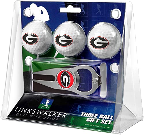 Linkswalker Georgia Bulldogs - 3 Golf Ball Gift Pack With Hat Trick Divot Tool #TOP21