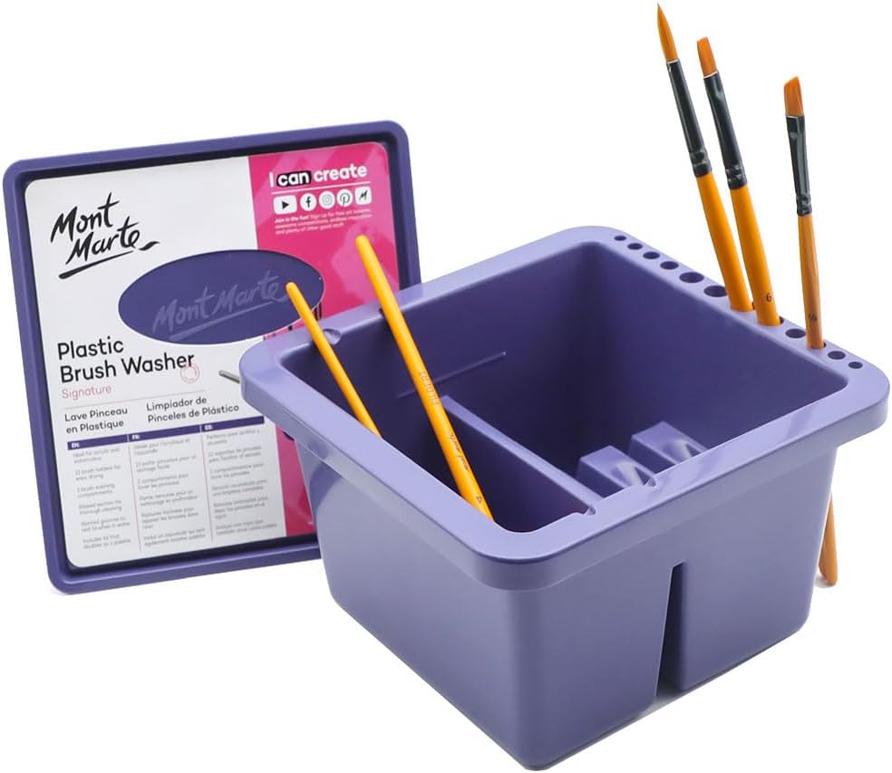 MONT MARTE Earlywish Artist Brush Washer Cleaner Bath Holder Twin Compartment Painting Lid