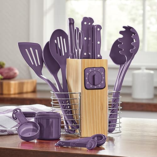 Montgomery Ward 25-Piece Cutlery and Utensil Set, Purple - Apartment Essentials Kitchen Prep Kit with Full-Tang Knives (Purple)