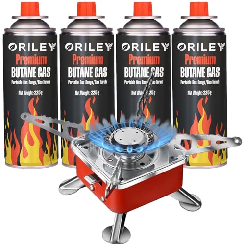 ORILEY Camping Gas Stove with Butane Gas Cylinder & Refill Canister Kit Foldable Furnace and Lightweight Portable Burner for Travel...