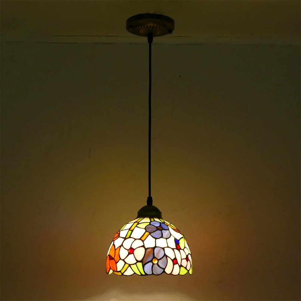 KXEcoLife American Pastoral Pendant Lights LED European Vintage Restaurant Living Room Bedroom Hotel Cafe Corridor Color Glass Chandelier (A D20CM)